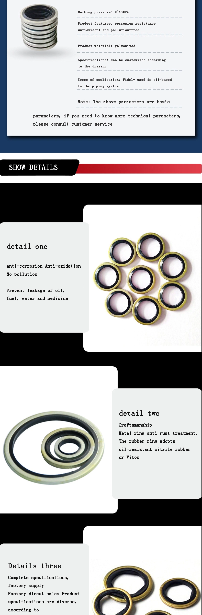 OEM Seal M12 فولاد کربن نایتریل لاستیک گاسکت بسته بندی شوینده های بسته بندی 1